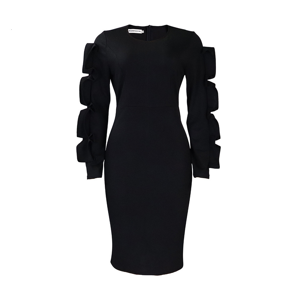 D377 Plus Size Womens Autumn New Fashionable Elegant Long Sleeve Dress