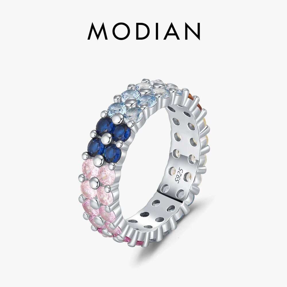 MODIAN 925 Sterling Silver Ring Exquisite Sweet Geometric Gradient Zirconia Stackable Eternity Band Rings For Women Fine Jewelry H260312