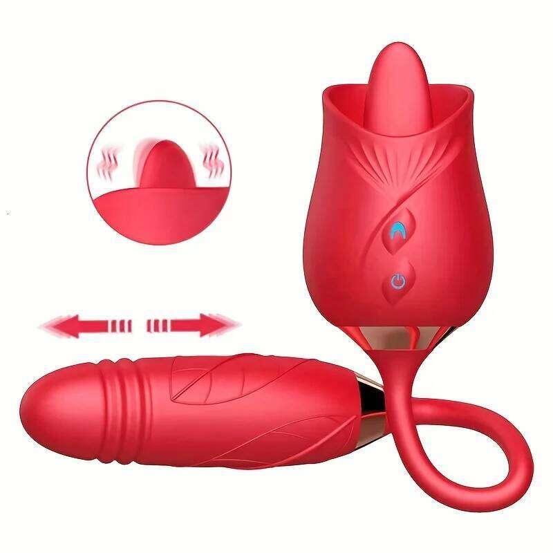 Rose-Licking Thrusting Dildo Vibrator for Women Nipple Clit Stimulator Vibrating Egg Tongue Lick Clitoris Sucker Sex Toy Z260312