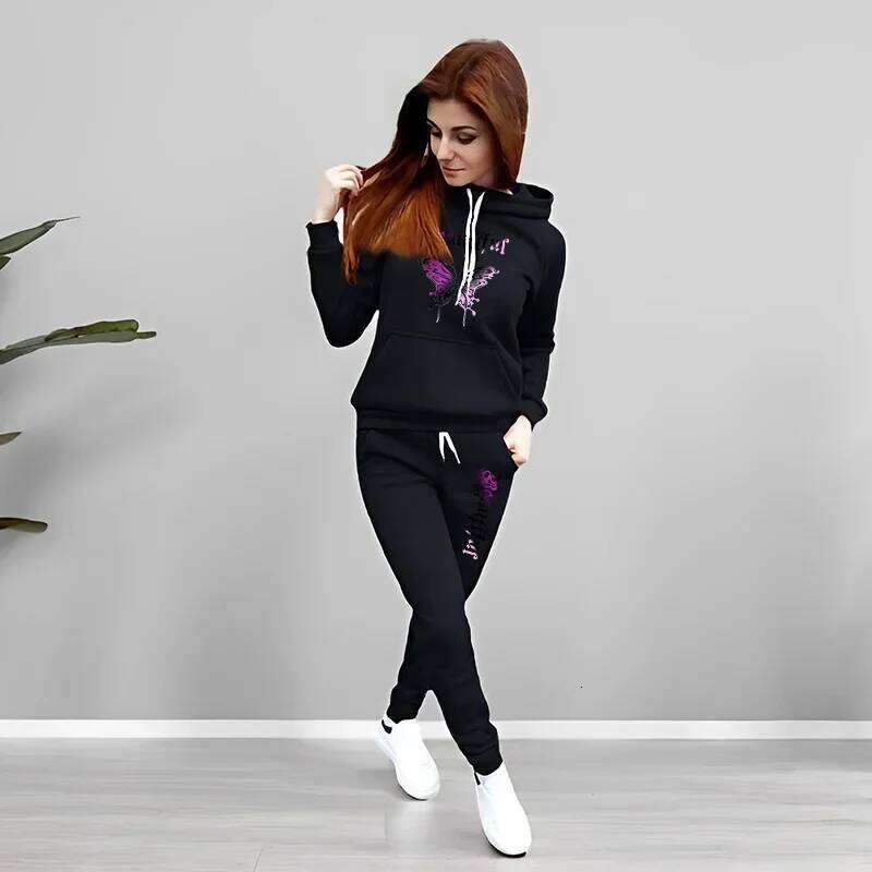 Women's Two Pieces Set Winter Sportswear Fleece Hoodies Sweatpants Ladies Daily Casual Sporty Jogging Suit Comfort Lounge Wear C260312