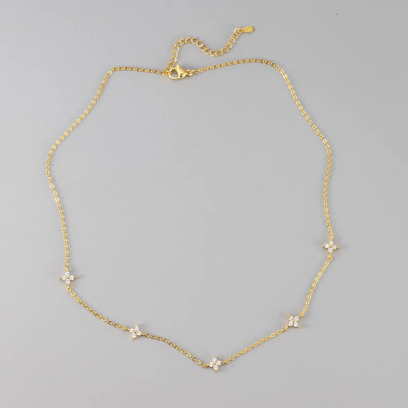 Stainless Steel Zircon Necklaces for Women 18K Gold Plated Four Leaf Grass Collar Chain Necklace Jewelry Gift 260311