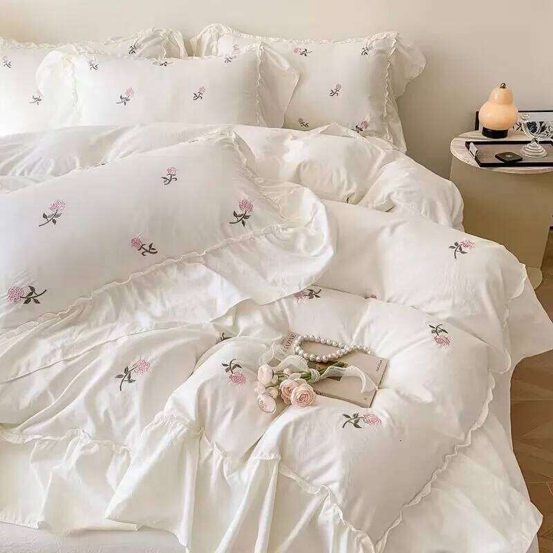 French Princess Bedding Sets Hepburn Style Bow Quilt Romantic Bedclothes Decor Woman Girls Bedroom Duvet Cover 4pcs H260312