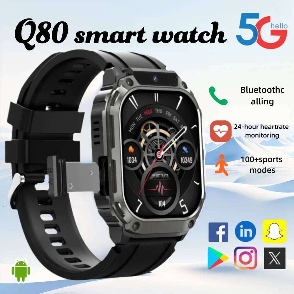 Q80 Men Smartwatch with 1.95-inch HD Display, 5G WiFi Health Fitness Tracker, 750mAh , Waterproof, for Apple Android