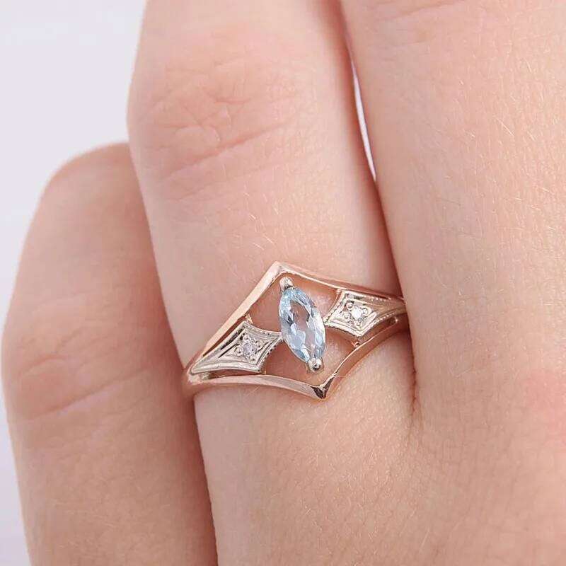 Huitan Rose Gold Color Women Rings with Marquise Blue Cubic Zirconia Elegant Wedding Party Bridal Accessories Fashion Jewelry H260312