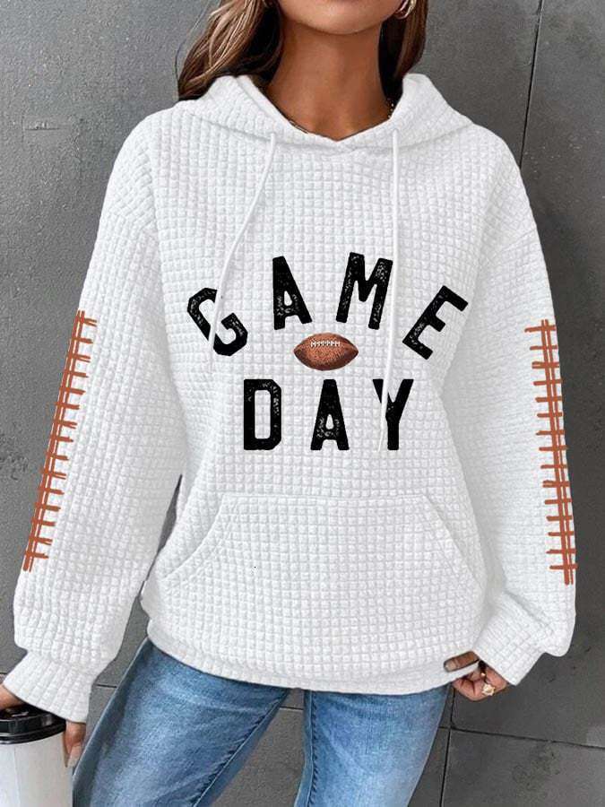 Women's Football Print Cozy Textured Hoodie Perfect for Casual Outings and Sports Events Comfortable Pullover