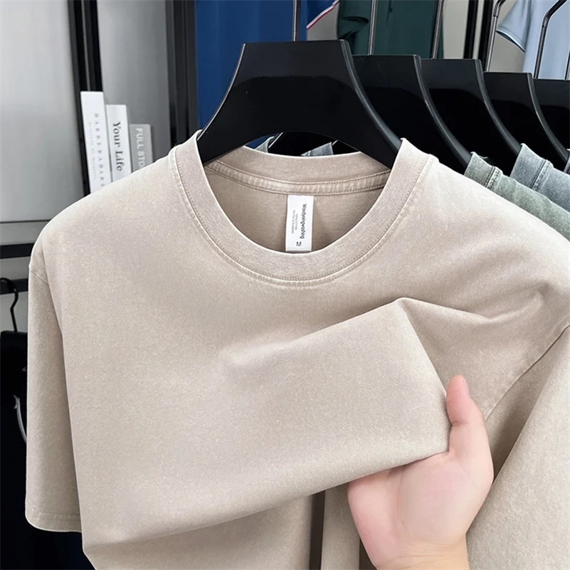 American Style Retro Heavyweight Solid Color Short Sleeved T-shirt Men Women Summer Street Trendy Washed Old Oversized Clothes 260227