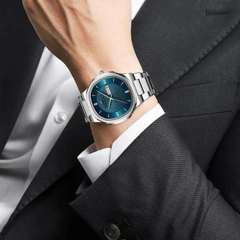 Luxury Men watch Fashionable Rhinestone Stainless Steel Strap Green Gold Business Style Top Brand Original 3Bar Waterproof Watch