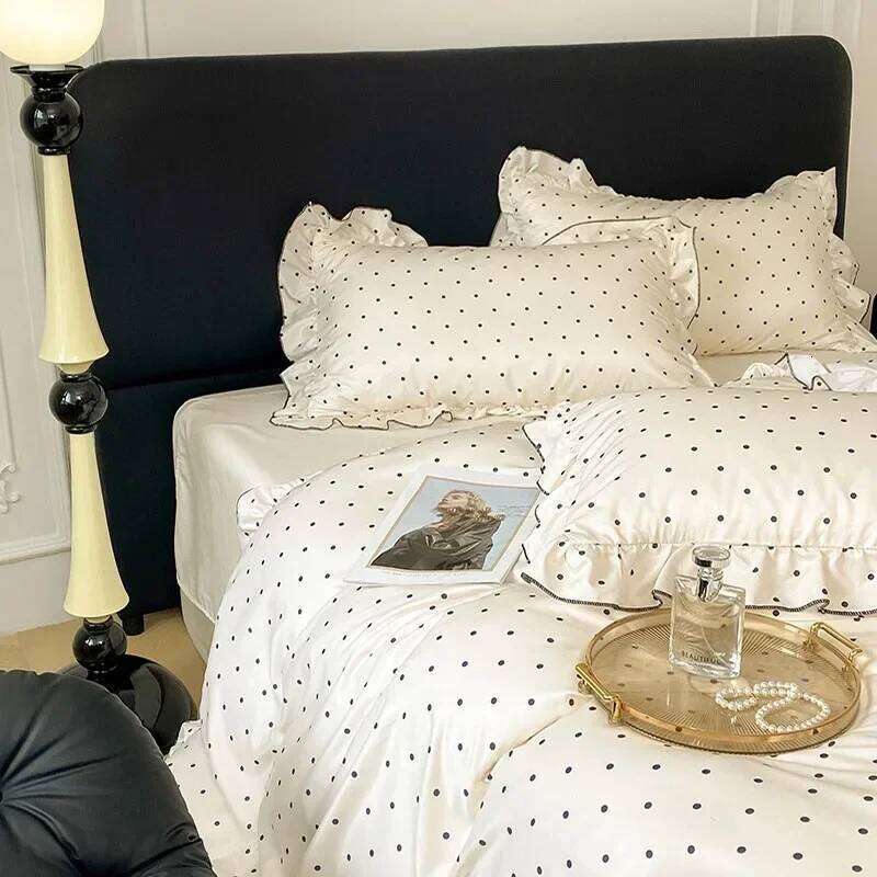 Sweet Rayon Silk Bow Printed Bedding Set Fashion Skin-Friendly Comforter Sets for Summer Single Double Bed Quilt Cover Kit H260312