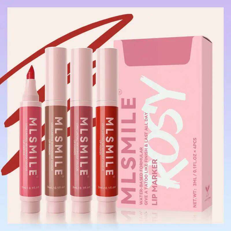 MLSMILE Non-stick Cup Dye Long-lasting Easy To Apply Matte Lip Liner Marker Pen Lipstick Water 4 Pcs Set 2025 New W260311