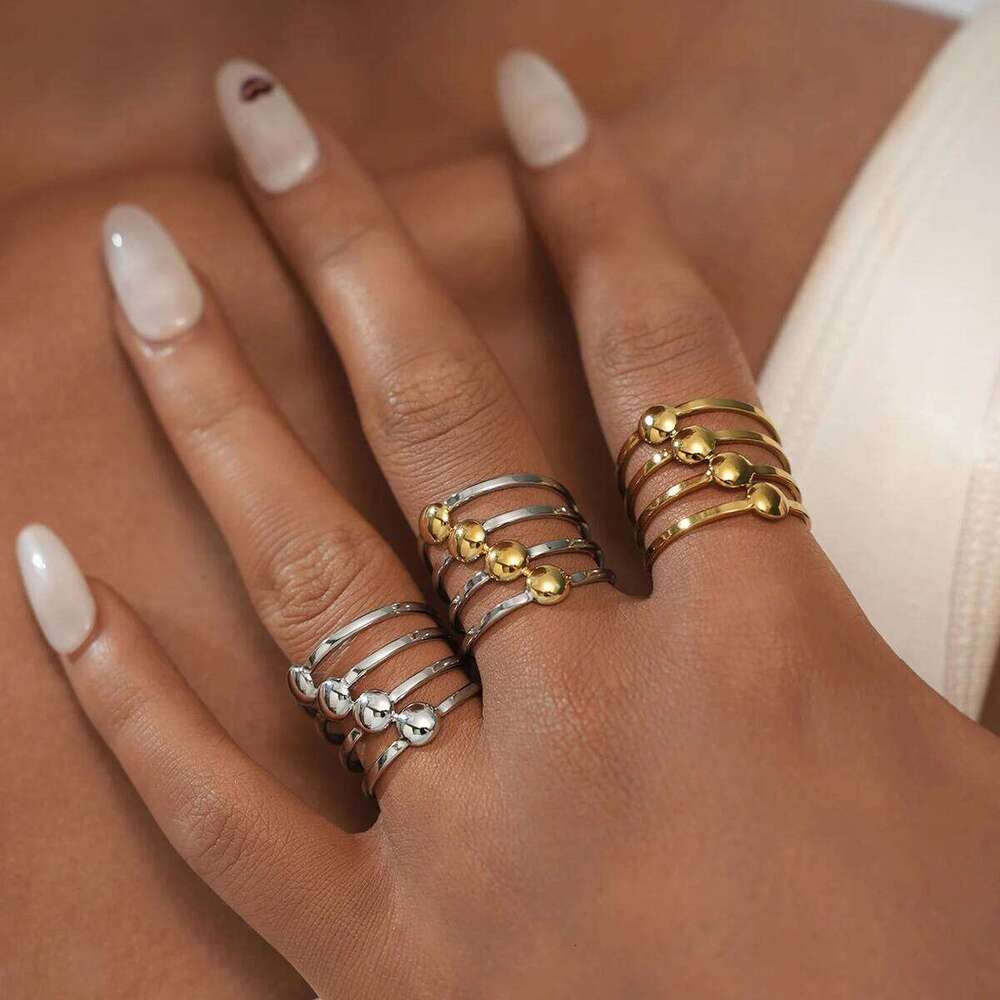 Fashion Geometry Design Stainless Steel Rings 18K Gold Plated Waterproof Quality Ladies Jewelry For Daily Wear Vacation Seaside H260312