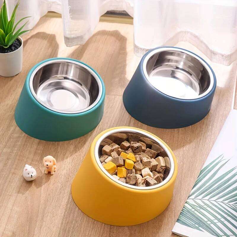 Pet Slanted Mouth, Elevated Bowl, Stainless Steel Dog Food with Bowl Rack, Water Basin, Durable and Detachable 26Y0312