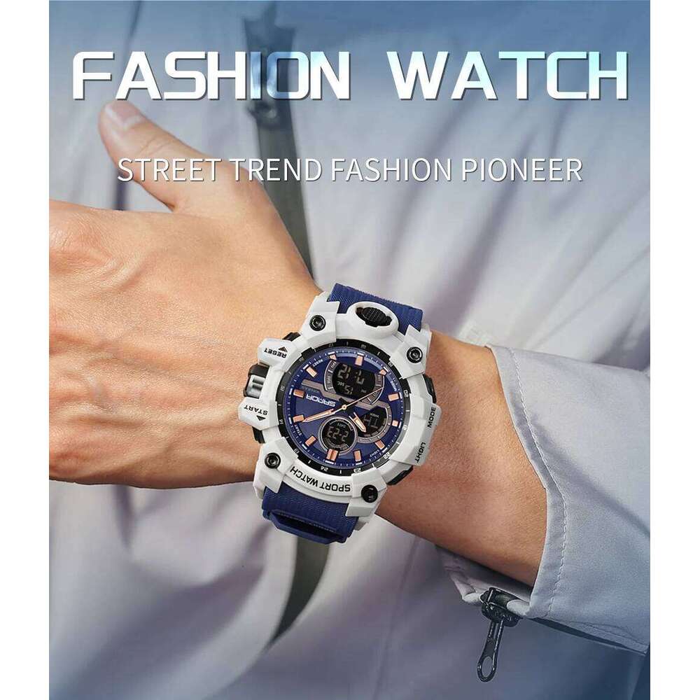 SANDA New 6198 Electronic Fashion Trend Dual Screen Multi functional Outdoor Sports Waterproof Men's Watch