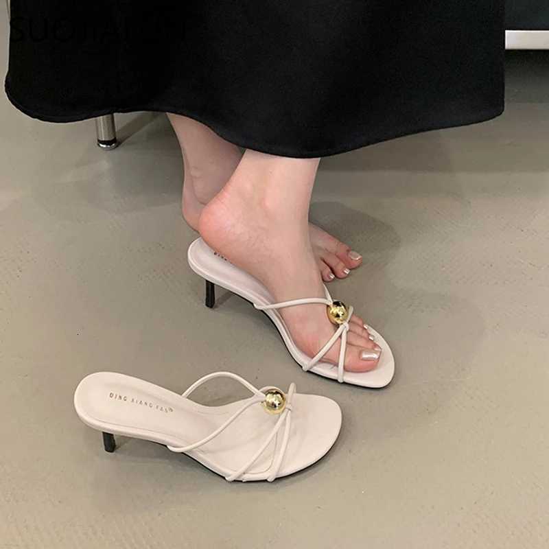 SUOJIAUN New Women Slipper Fashion Narrow Band Ladies Elegant Sandal Shoes Thin High Heel Outdoor Dress Slides Pumps Shoes K260312