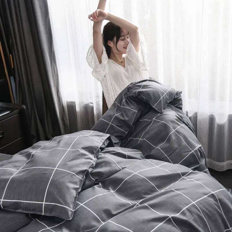 Simple Style Printed Double Pillowcase Bed Sheet Men's Bedding Four-piece Set Invisible Zipper Quilt Cover H260312