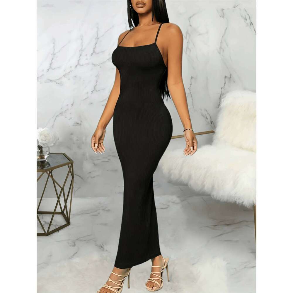 European And American Style Black Sexy Spaghetti Strap Dress Women Slim Bodycon Long Skirt Spring Summer Beach Vacation C260312