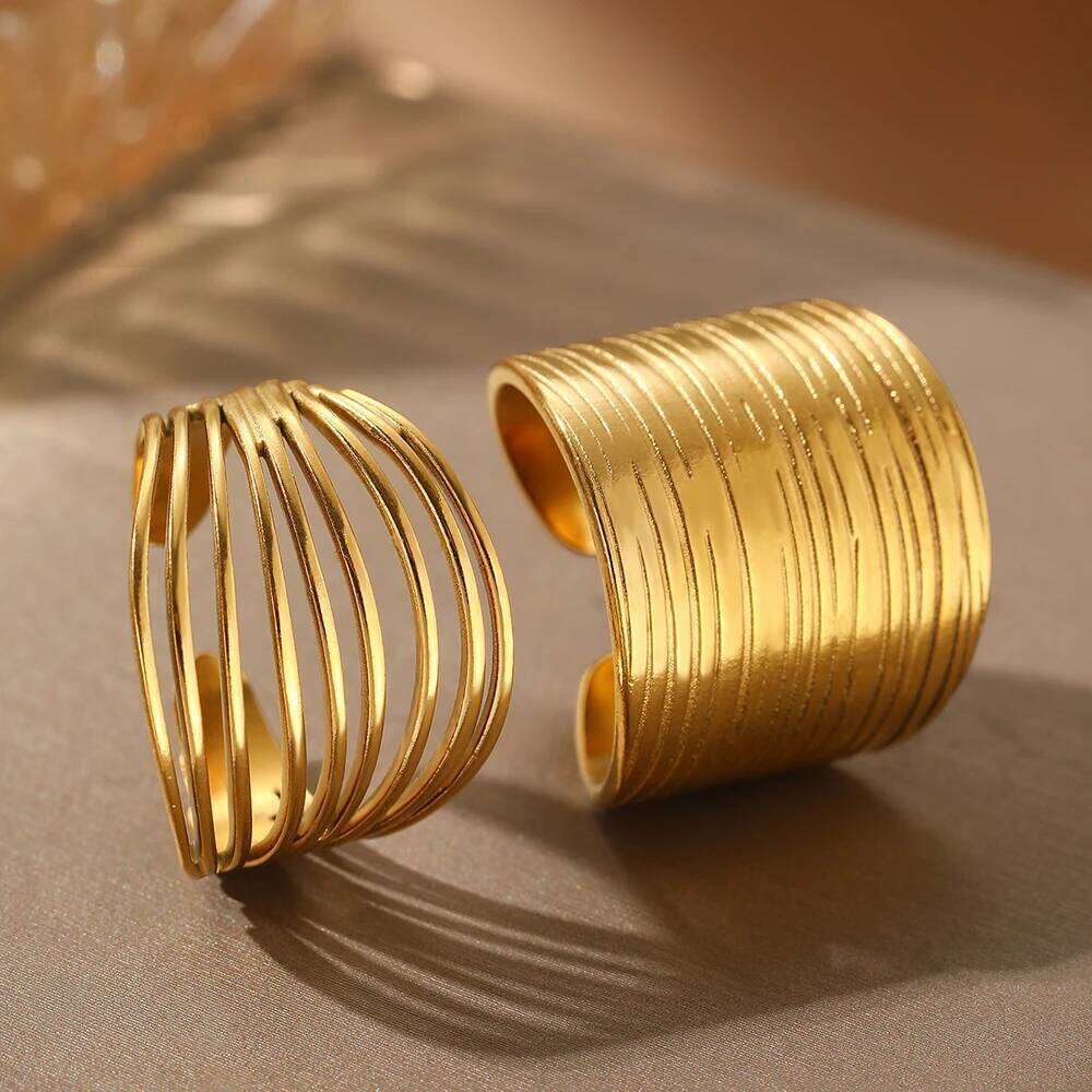 Stainless Steel Rings Minimalist Hollow Line Texture Adjustable Opening Ring For Women Jewelry Non-fading High-quality Gifts New H260312
