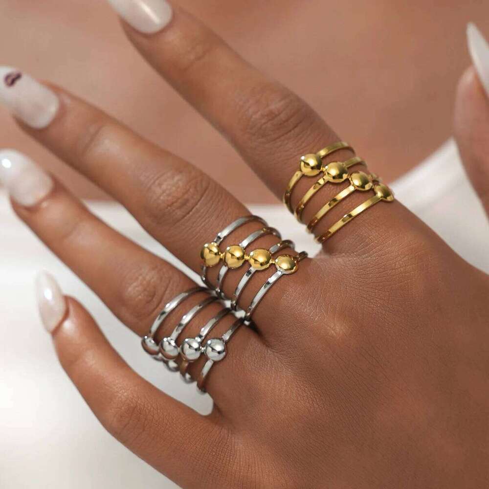 Fashion Geometry Design Stainless Steel Rings 18K Gold Plated Waterproof Quality Ladies Jewelry For Daily Wear Vacation Seaside H260312