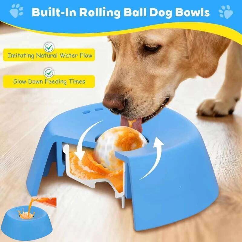 Liquid Slow Bowls Anti-slip Ball-shaped Bone Soup Dog Licking Bowl for Healthy Eating Non-Slip and Anti-Chokin 26Y0312