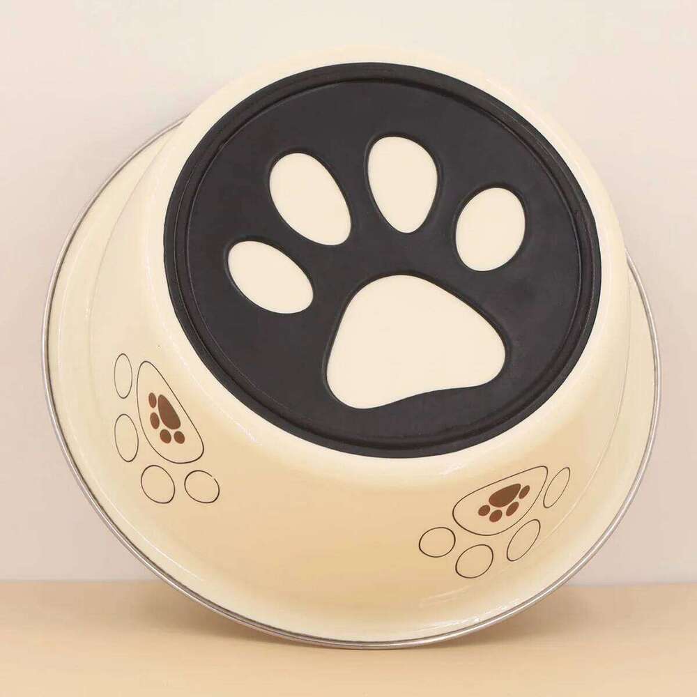 Popular stainless steel footprint anti-tip non-slip dog cartoon pet supplies cute cat bowl 26Y0312