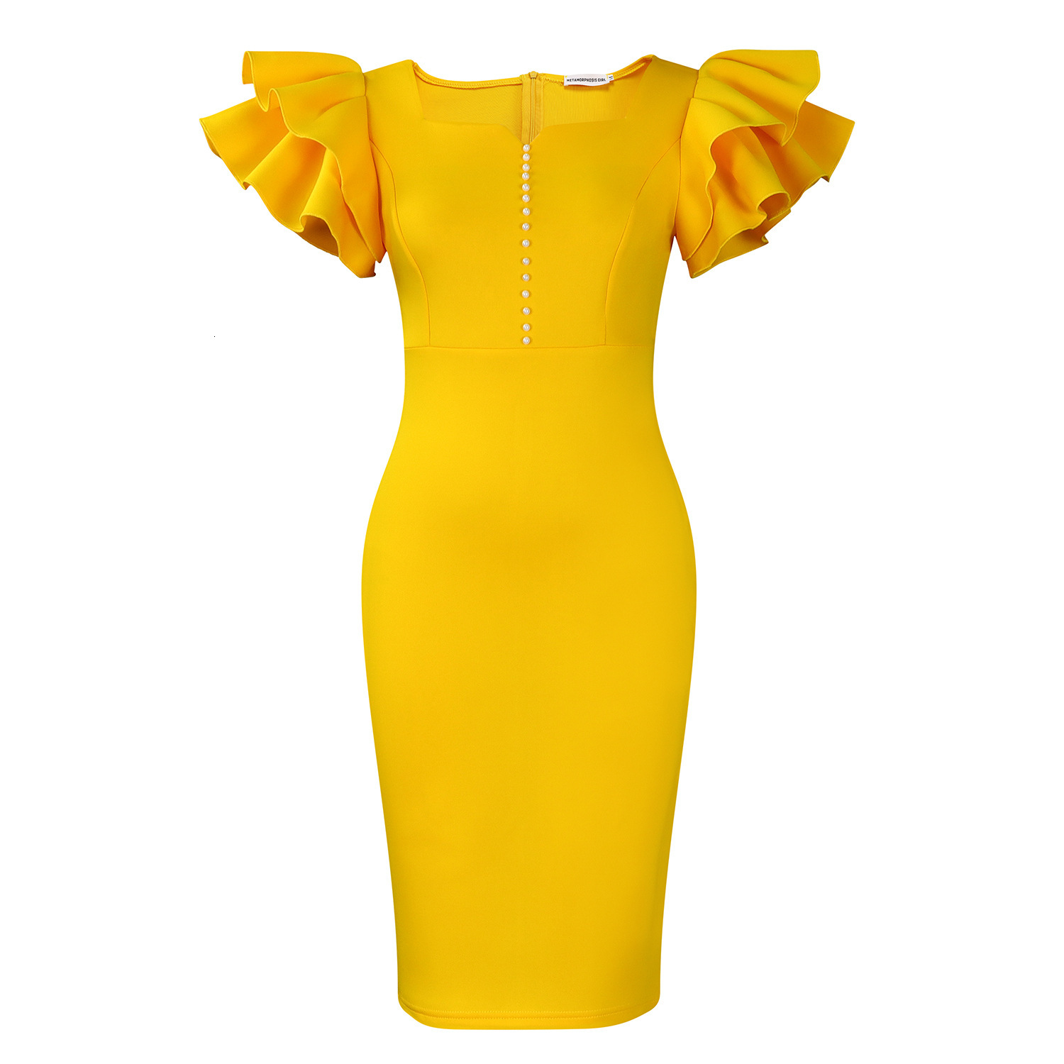 D575 Summer Fashion Womens Beaded Ruffle Sleeve Bodycon Party Dress