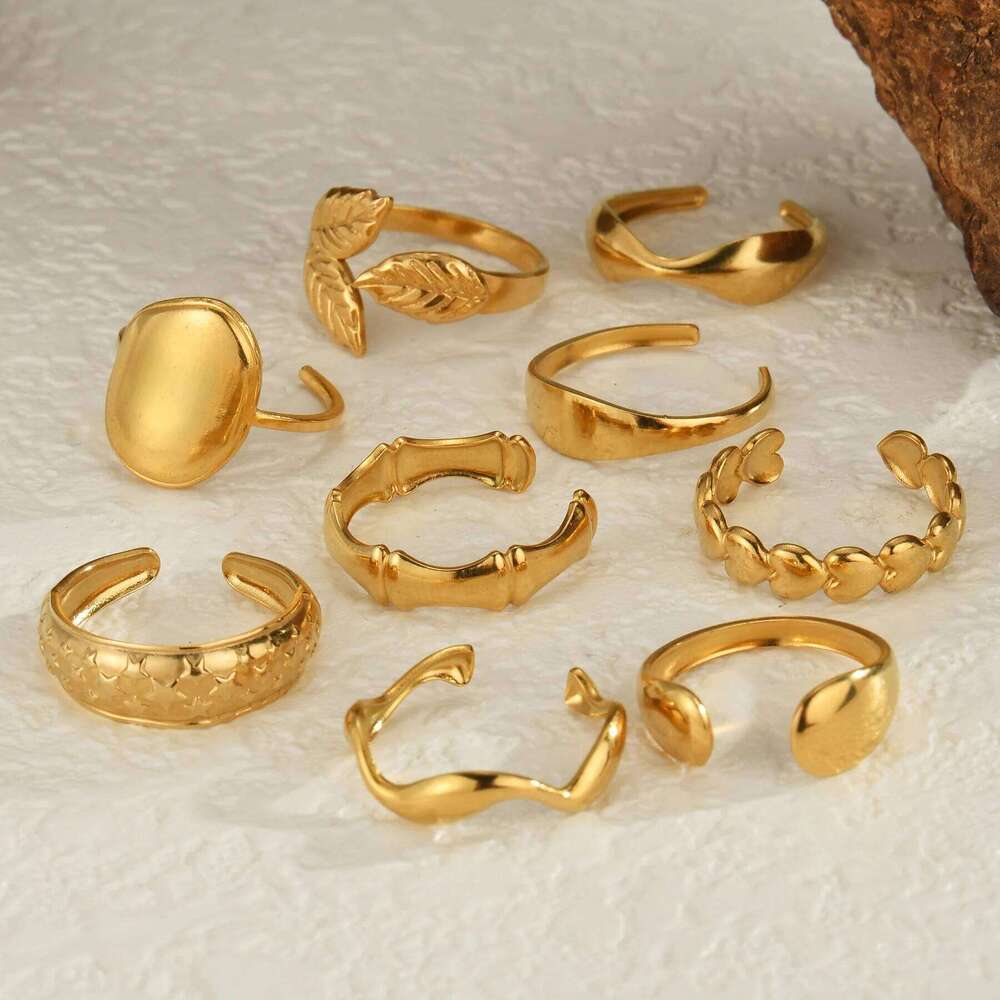 Freeteeme New Fashion Various 14K Gold Plated for Women Stainless Steel Geometry Open Ring Accessories Jewelry Wedding Gift H260312