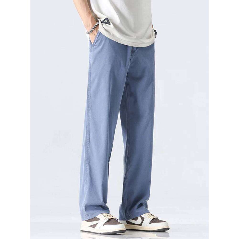 Coffee Ultra-thin Wide Pants Men Lyocell Fabric Breathable Soft Straight Casual Trousers Loose Simple Male Sweatpants 26Y0312