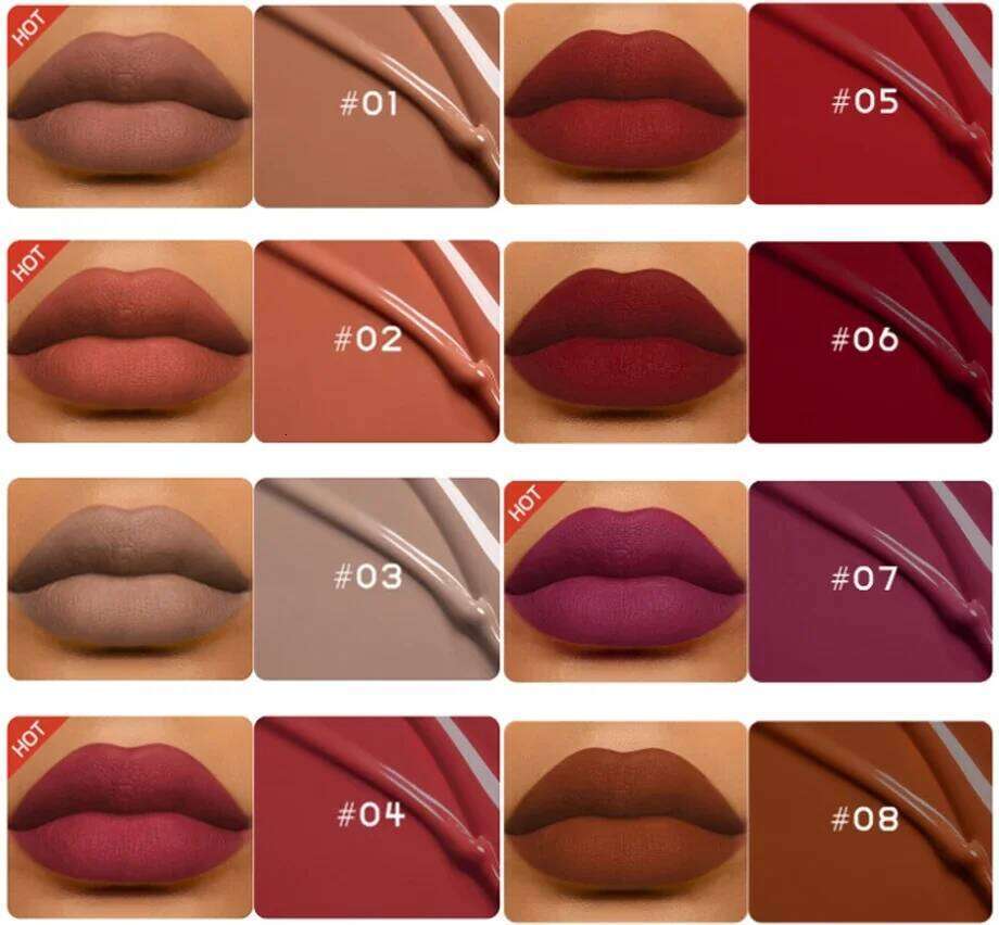 High Quality NEW 24 Hour Velvet Matte Lipstick Gloss Makeup 8 Color Nude Natural Stick LipGloss Waterpoof Lip Cosmetic W260311