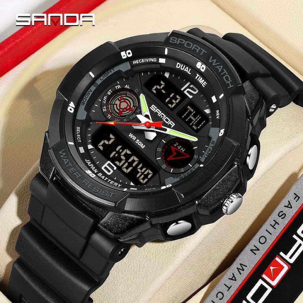 SANDA Top 6197 Korean Student Electronic Watch Sports Multi functional Alarm Clock Waterproof Men's Watches 2025