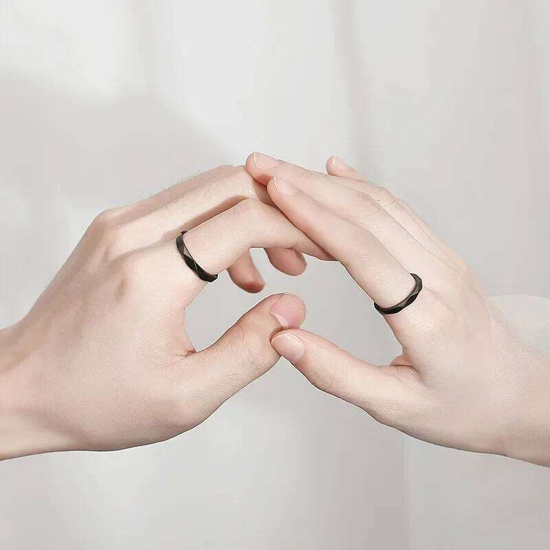 1Pair Simple Rhombus Rings for Women Men Black Sliver Couple Goth Luxury Opening Finger Ring Lover's Jewelry Gifts W260311