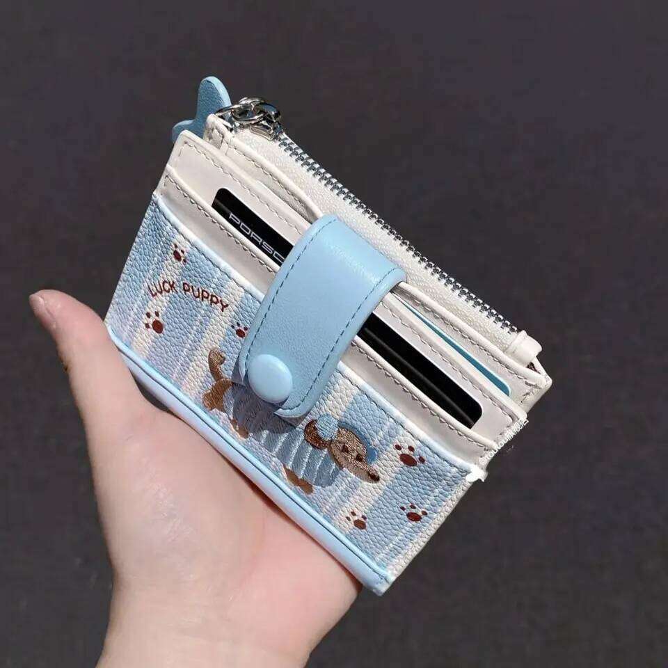 Casual Korean Style Embroidery Sausage Dog Wallet Purse Cartoon Coin Pouch Ultra Thin PU Leather Card Holder Outdoor