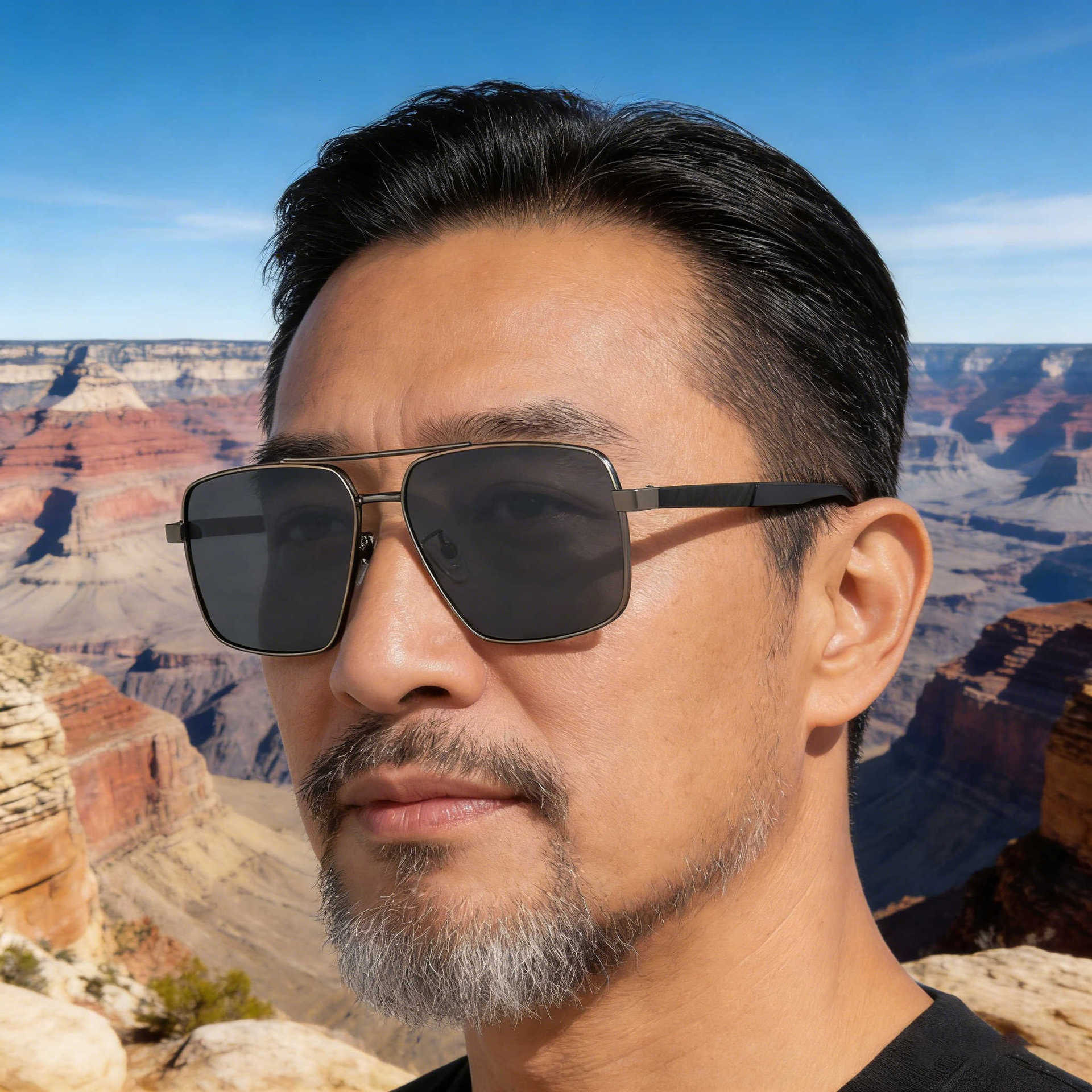 2026 New Fashion Square Large Frame Polarized Retro Double-Beam Sun Protection Sunglasses for Men,
