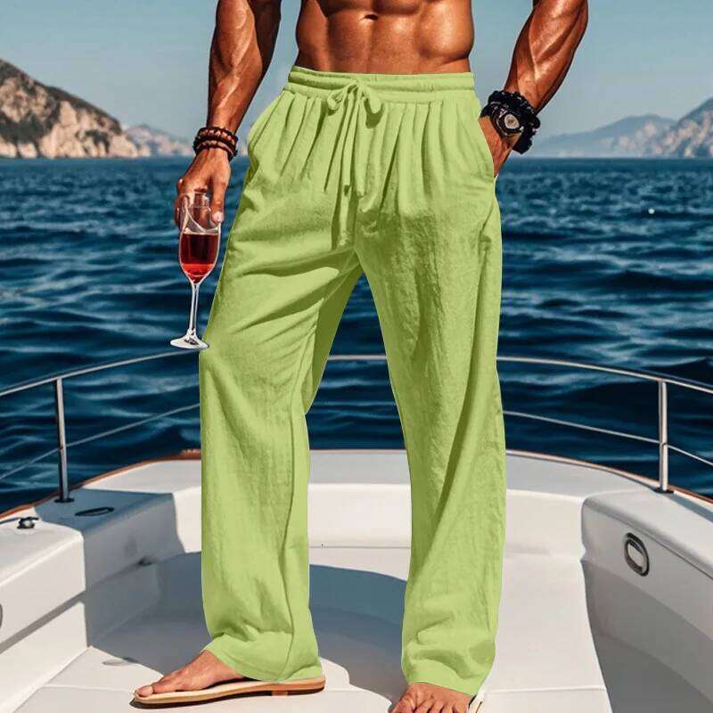 Men's 16-Color Breathable Linen Yoga Pants Loose Casual Sportswear for Spring/Summer 2025 European And American Style