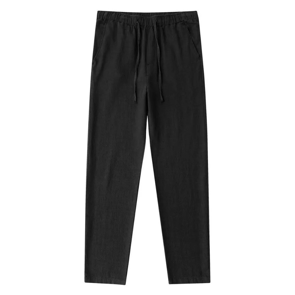 Mens Cotton Linen Pants Male Autumn Breathable Solid Color Linen Trousers Fitness Streetwear Back With Pocket 260311