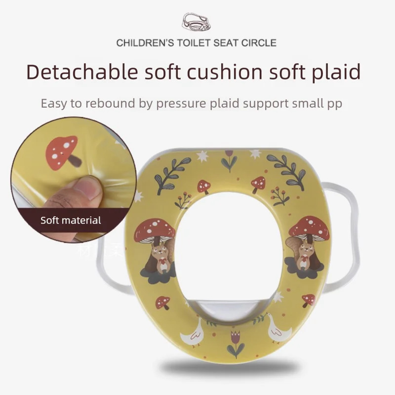 Childrens Toilet Seat Circle with Handles Soft Cushion Cute Cartoon Kids Toddler Potty 260311