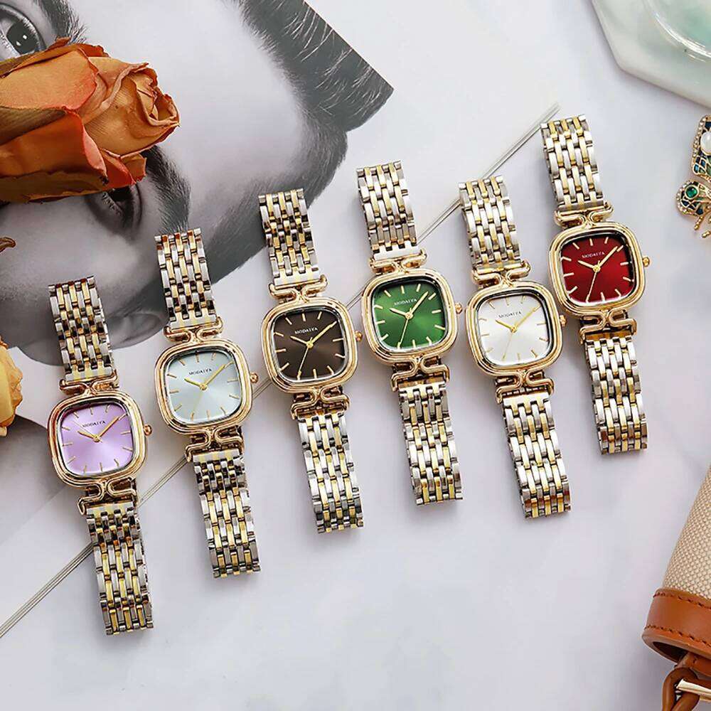Fashion 2025 Women's Simple Small Square Quartz Watch Luxury Ladies Stainless Steel with Gold Strap Business Clock Wristwatch