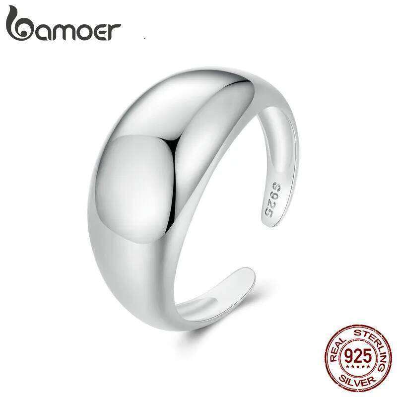 BAMOER 925 Sterling Silver Chunky Adjustable Bold Thick Statement for Women Minimalist Rings H260312