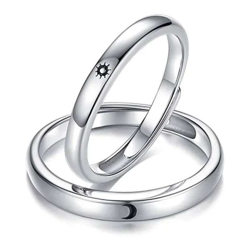 1/2pcs Simple Sun Moon Couple Rings Women Men Fashion Opening Adjustable Stainless Steel Lover Valentine Day Gifts Ring Jewelry W260312
