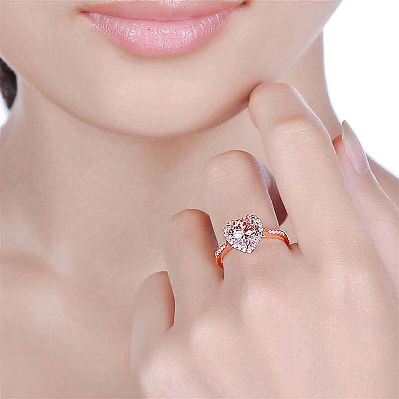 Heart Rings for Women Wedding Engagement Bridal Jewelry Cubic Zirconia Stone Elegant Rose Gold Silver Ring H260312