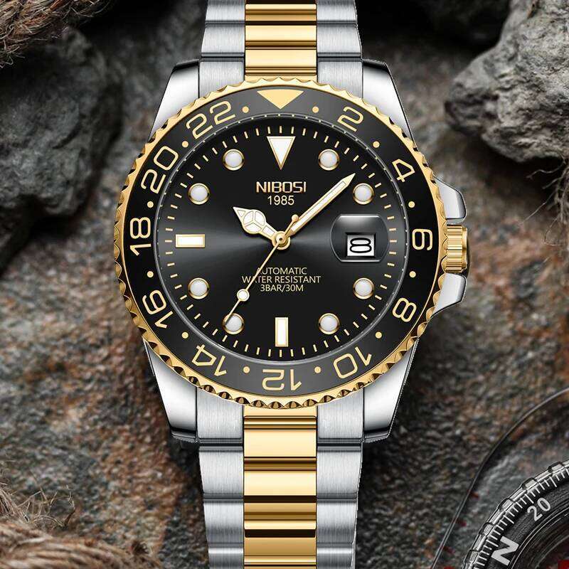 NIBOSI Limited GMT Watches Men's Top Brand Luxury Auto Date Quartz Men Stainless Steel Waterproof Luminous Business Watch