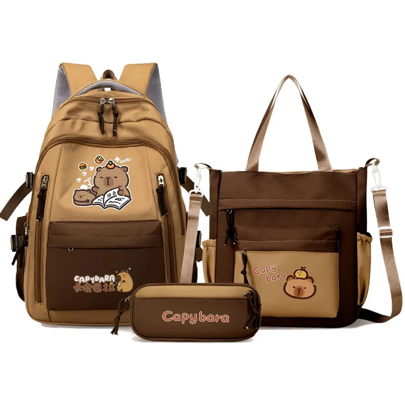 Kawaii Capybara School Backpack 3pcs Girls Bags Set Casual Daypacks Kids Book bag Children Schoolbag Travel 260311