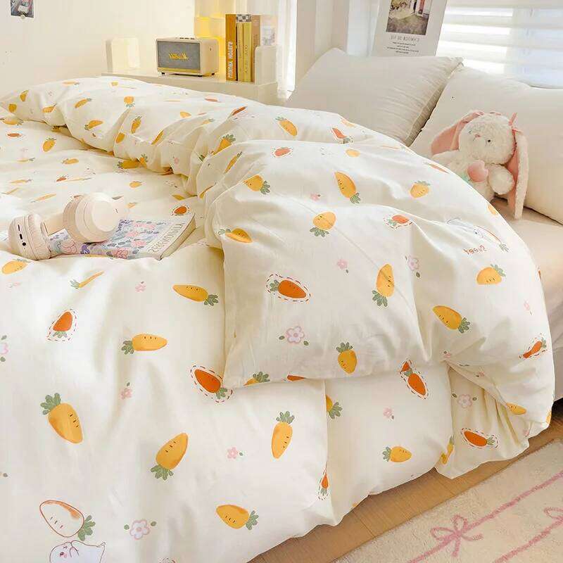Adorable Minimalist 100% Cotton Duvet Cover Set with Pillowcases - Single or Double Bed Sizes, Add Touch of Cuteness to Bedroom H260312