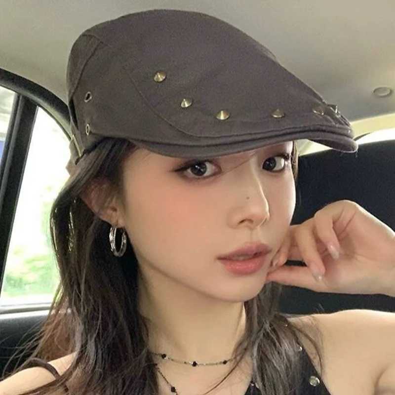 Y2K Rivet Beret Cap Sweet Cool Spicy Girls Harajuku Hats Women Japanese Korean Retro Fashion Casual Newsboy Painter Beret Hats H260312 - view 6