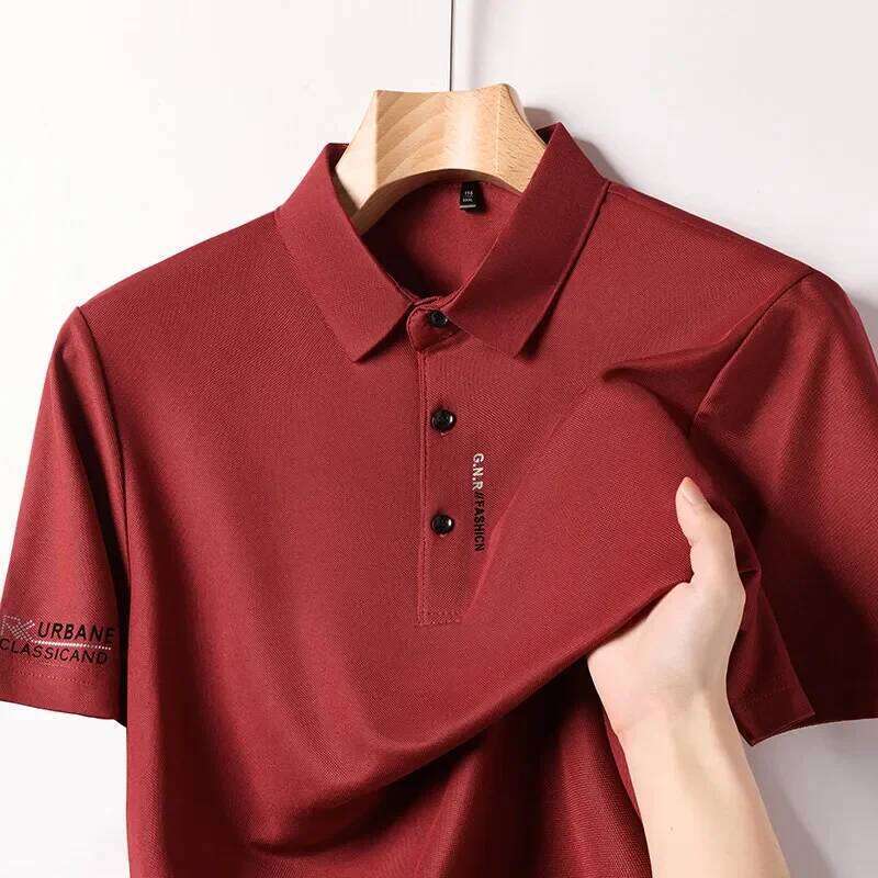New Men's Business Casual Short Sleeved with Badge Solid Color Polo Shirt Fashionable Breathable Comfortable Versatile Top 26H0312