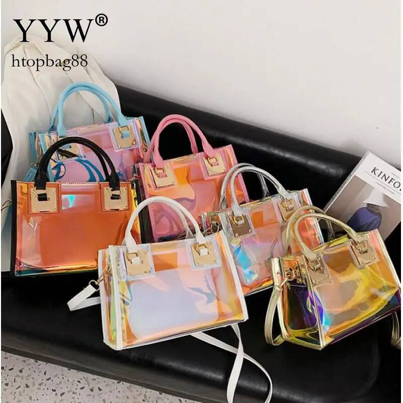 Holographic Transparent Jelly High Quality PVC Women'S Designer Handbag Big Capacity Chain Shoulder Messenger Bags Clear Bag
