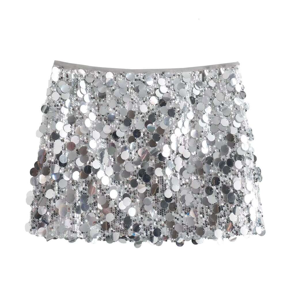 2025 Winter Cross-Border Trade European and American Style Women's Sexy A-Line High Waist Bodycon Sequin Mini Skirt