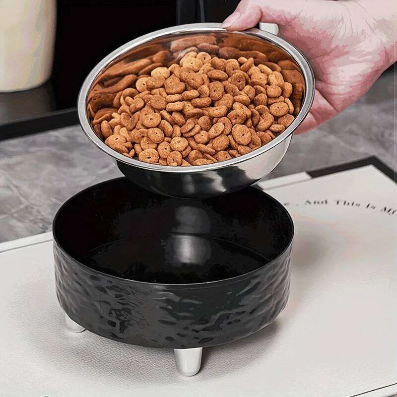 Elevated Stainless steel Pet Dog Cat bowl Heighten Neck Protection Food Bowl, Anti-dumping, Non-slip, Suitable for Kittens and P 26Y0312