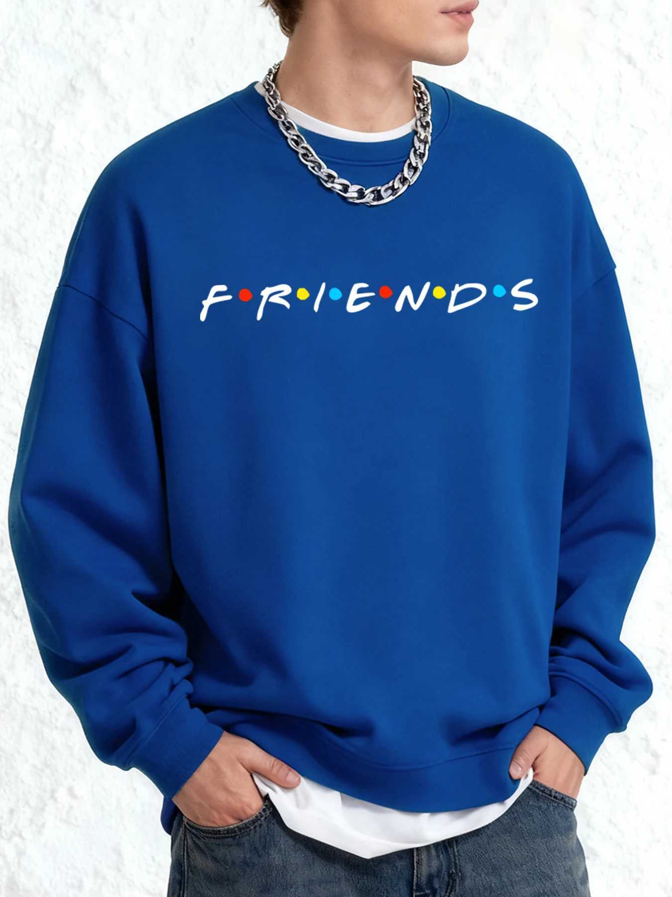 We Are Friends Printed Men Oversize Sweatshirt Simple Loose Pullover All-Match Clothes Dropped Shoulder O-Neck Long Sleeve M260312