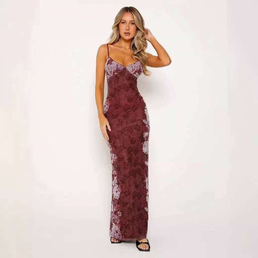 New Summer Women's Long Sling Floral Printed Backless Fashion Party Ladies Dresses Club Sexy Suspender Dress C260311