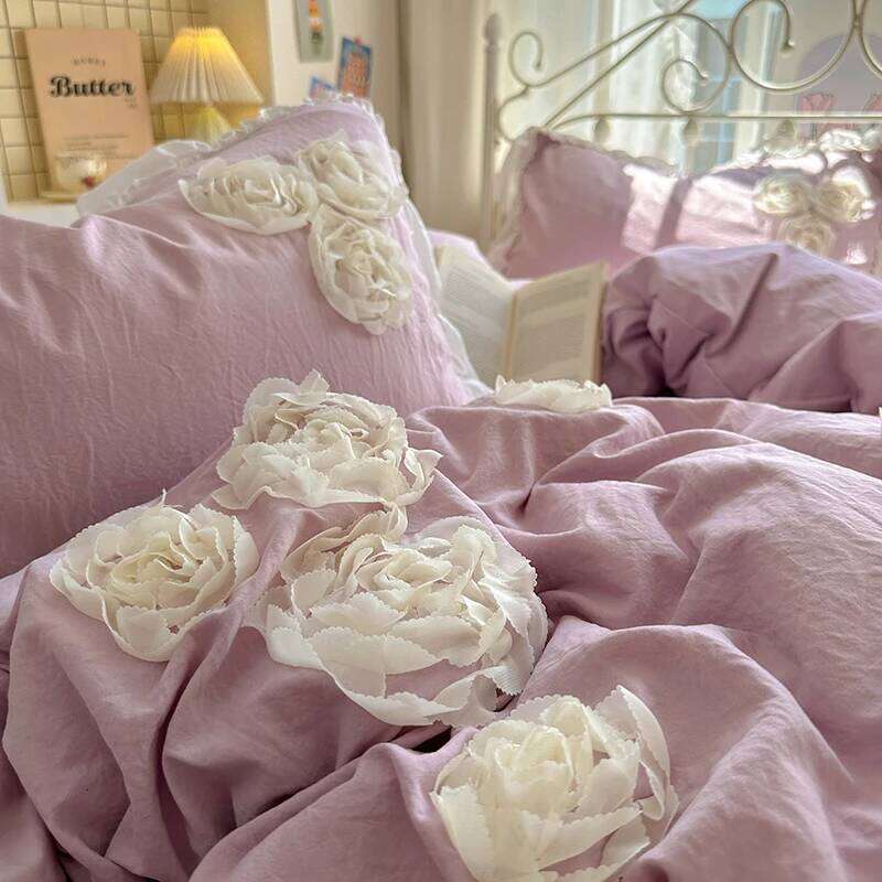 3/4Pcs Korean Style Princess Lace Ruffles Skin-friendly Soft Flowers Embroidery Bedding Set Duvet Cover Bed Sheet Pillowcases H260312