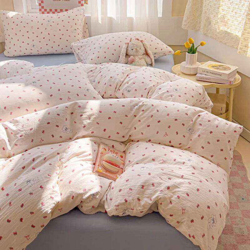 Thick Pure Brushed Bed Sheets, Duvet Cover Set, 4 Piece Bedding Set 2026 new style washed double-layer yarn printed H260312